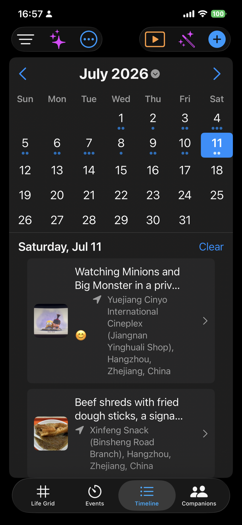 My Tempus Timeline calendar view